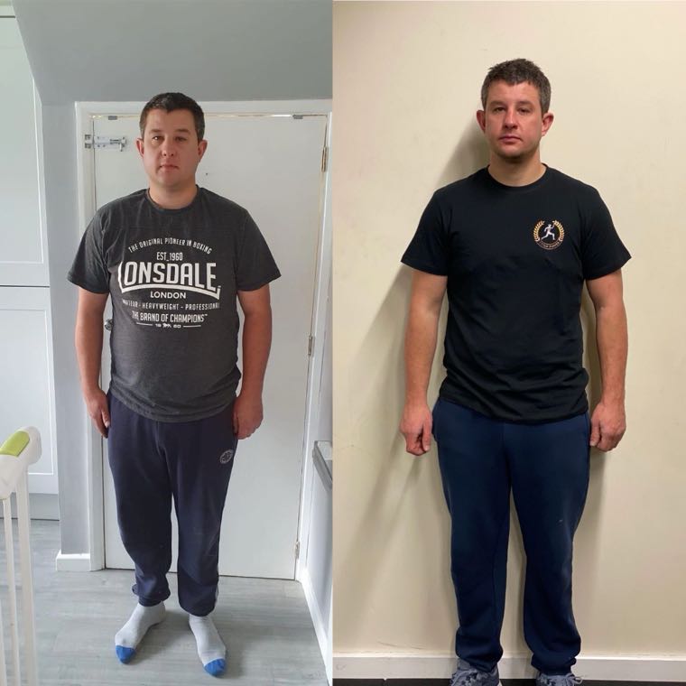Client progress comparison: Three stone lost over three months